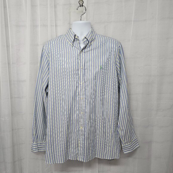 Ralph Lauren Other - Ralph Lauren Blue Yellow Striped Button-Down Shirt Collegiate Preppy 16.5